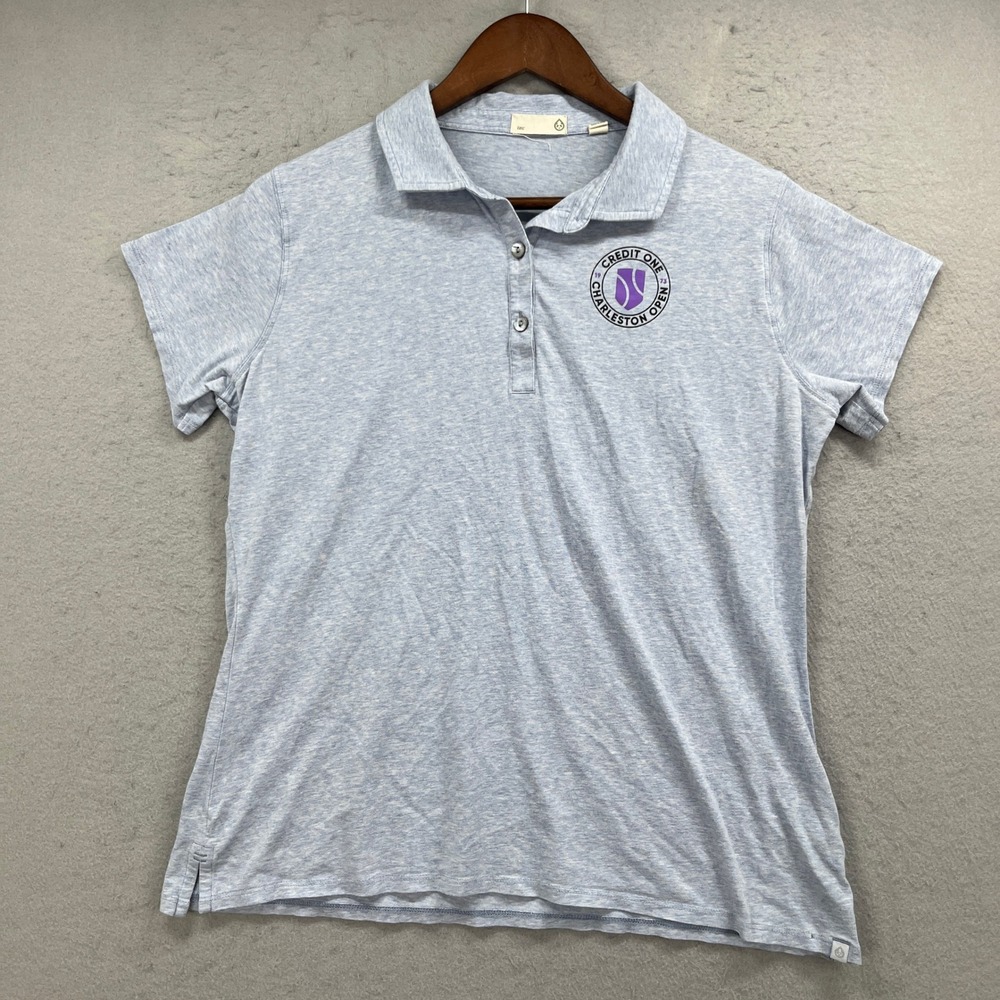 tasc Performance Polo Shirt Women Large Blue Short Sleeve Charleston Open Tennis